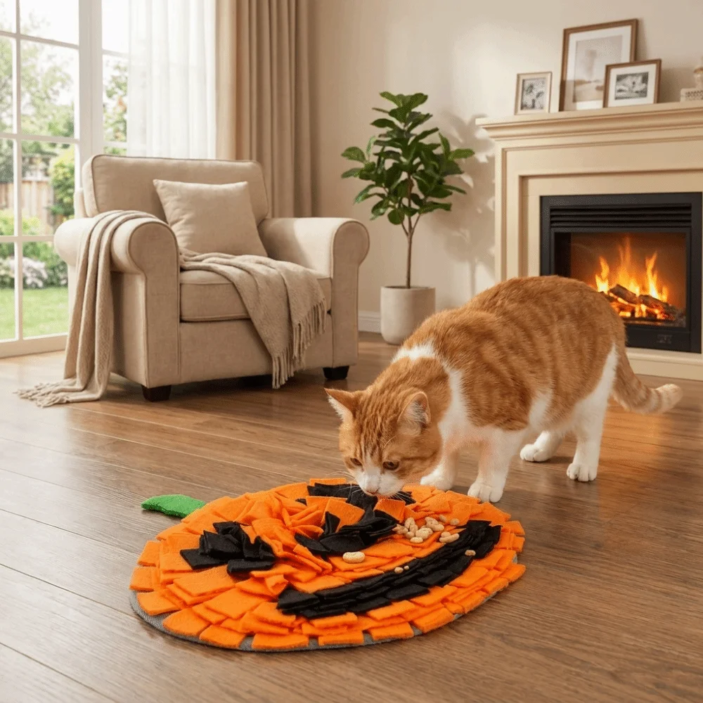 Non Slip Halloween Pumpkin Snuffle Mat Tear Resistant Lightweight Slow Feeding Mat Reusable Soft Pet Enrichment Toy