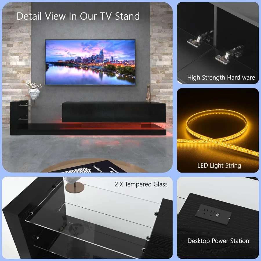 55 65 75인치 TV용 LED TV 스탠드, 강화유리가 있는 모던 엔터테인먼트 센터, 50 60 70인치 TV 콘솔 게임 미디어 콘솔