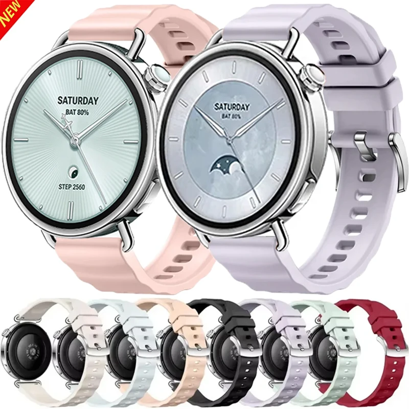 18mm Wave Silicone Strap for Xiaomi Watch S4 41mm Huawei Watch GT6-5-4 41mm Soft Breathable Bracelet OPPO Watch X3 Mini/X2 Mini