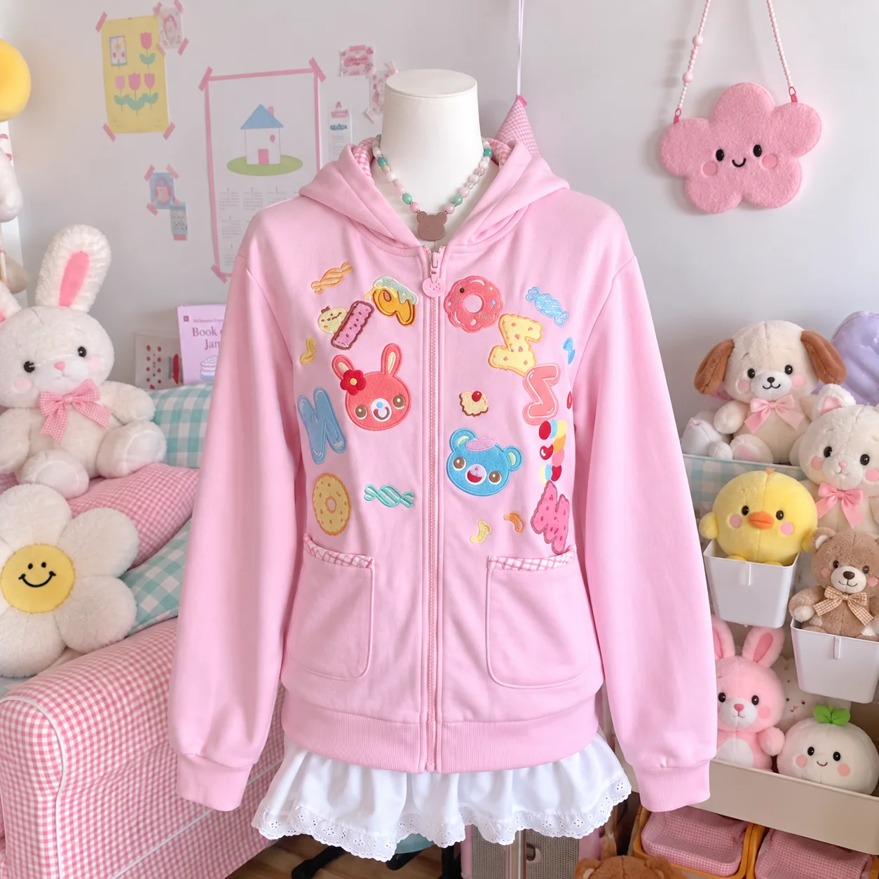 Japanese Cute Coat Embroidery Rabbit Ear Hooded Subculture Kawaii Y2k Tops Casual Fashion Sweet Coats Ropa Mujer Women Clothing image 6