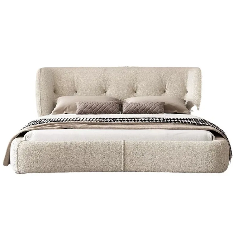 

Fabric Italian minimalist master bedroom double wedding bed designer French cream wind soft bed