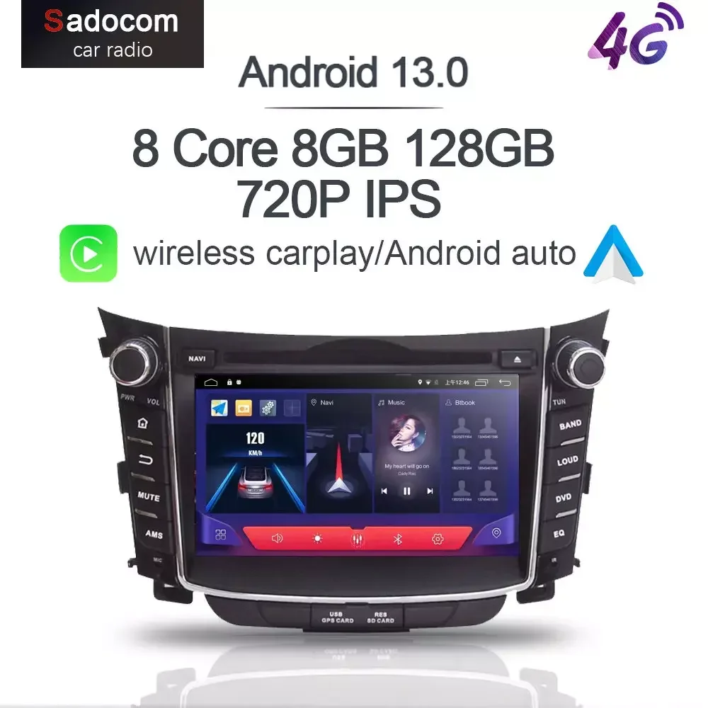 IPS DSP Android 13.0 8 Core 8GB RAM 128G Car DVD Player For Hyundai I30 2011 - 2017 Glonass Map autoradio car radio 5.0 PX6