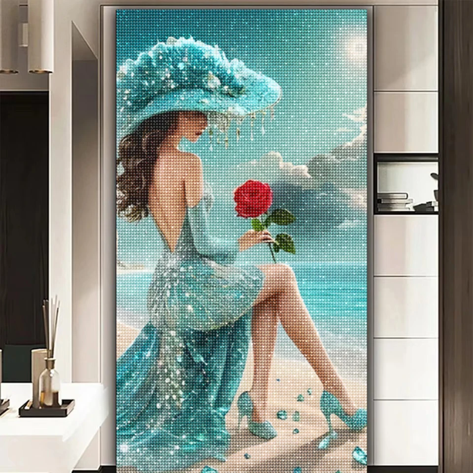 Green Sea Girl Diy Diamond mosaic Full Sqaure Round diamond art paintings Jewelry cross stitch portrait Art Home decoration Gift