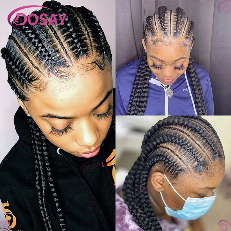 Full Lace Braided Wigs Synthetic Double Dutch Cornrow Braids Lace Wigs For Black Women 36