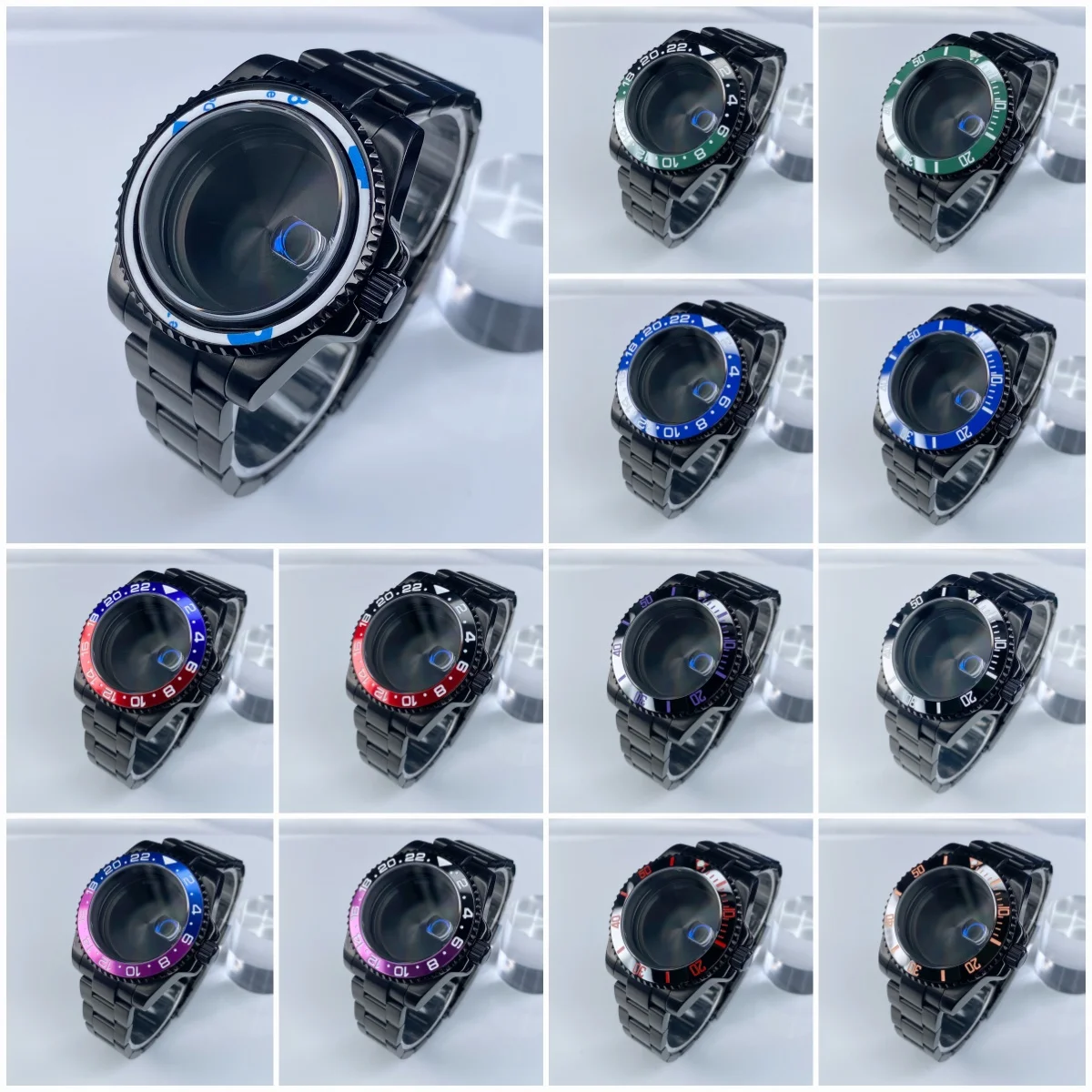 NH35 40mm Black Sapphire Glass Stainless Steel One-Way Counterclockwise Rotation (120 click)  fit NH34 NH35 Mouvement Watch Case