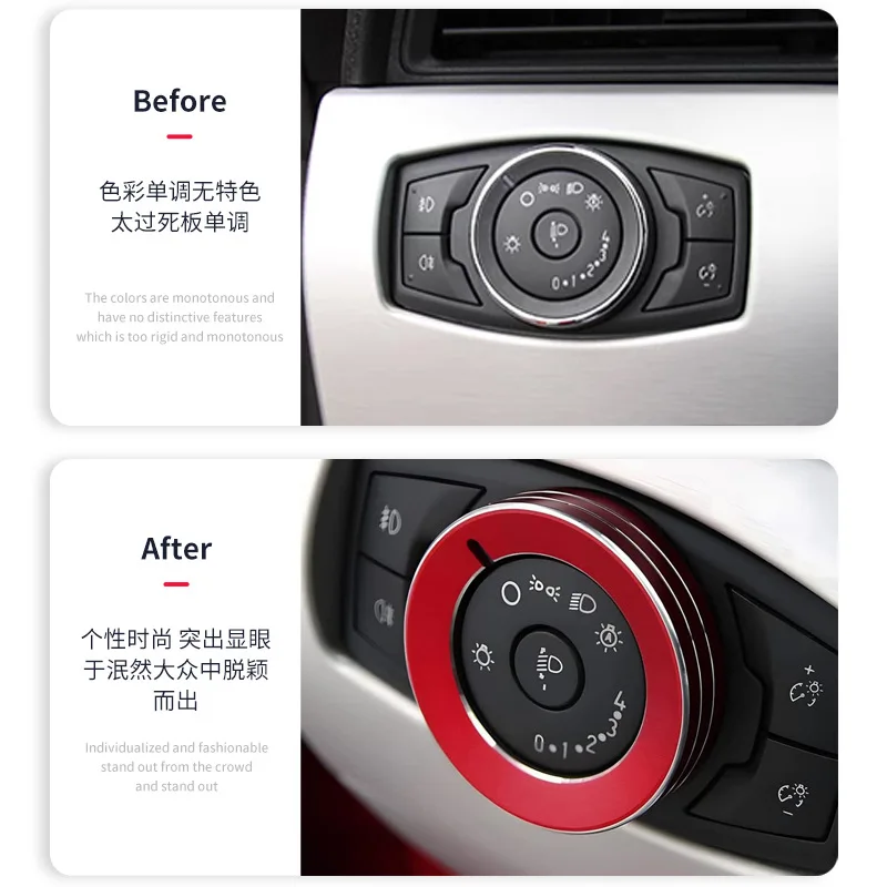 Car Accessories For Ford Mustang 2015-2016 2017 2018 2019-2022 2023 Audio and air conditioning knob decoration ring interior