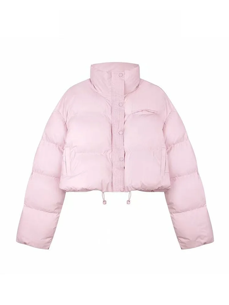 

Розовая утепленная хлопковая куртка-пуховик для женщин, новая зимняя модель в корейском стиле, свободный крой, длинный рукав, на одной пуговице