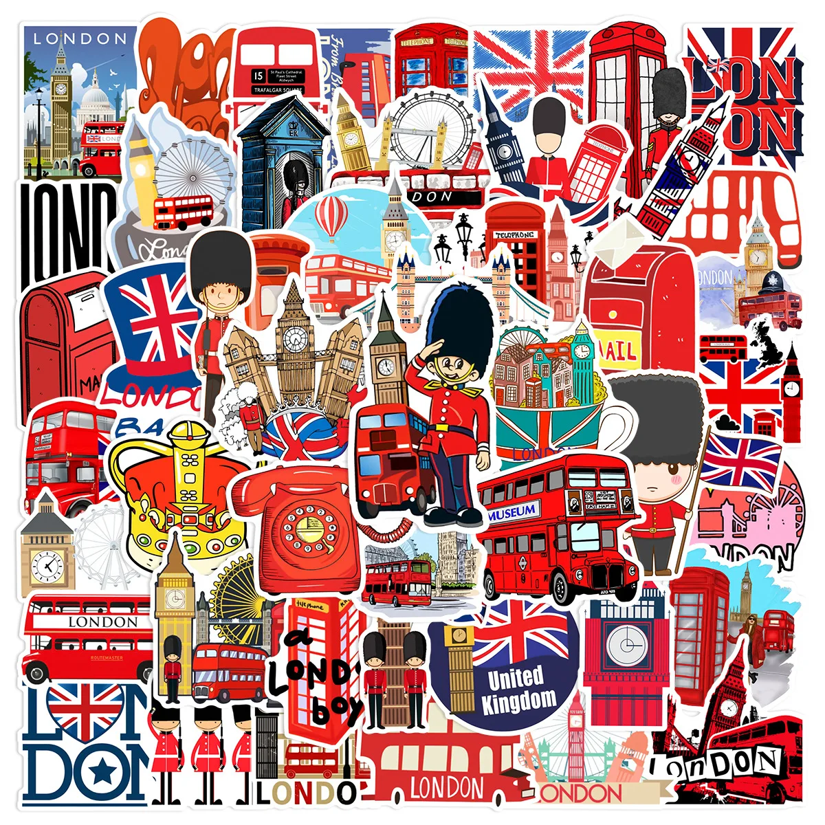 50pcs Cartoon British Style Features London Series Graffiti Stickers Suitable For Helmet Desktop Wall Decoration DIY Stickers