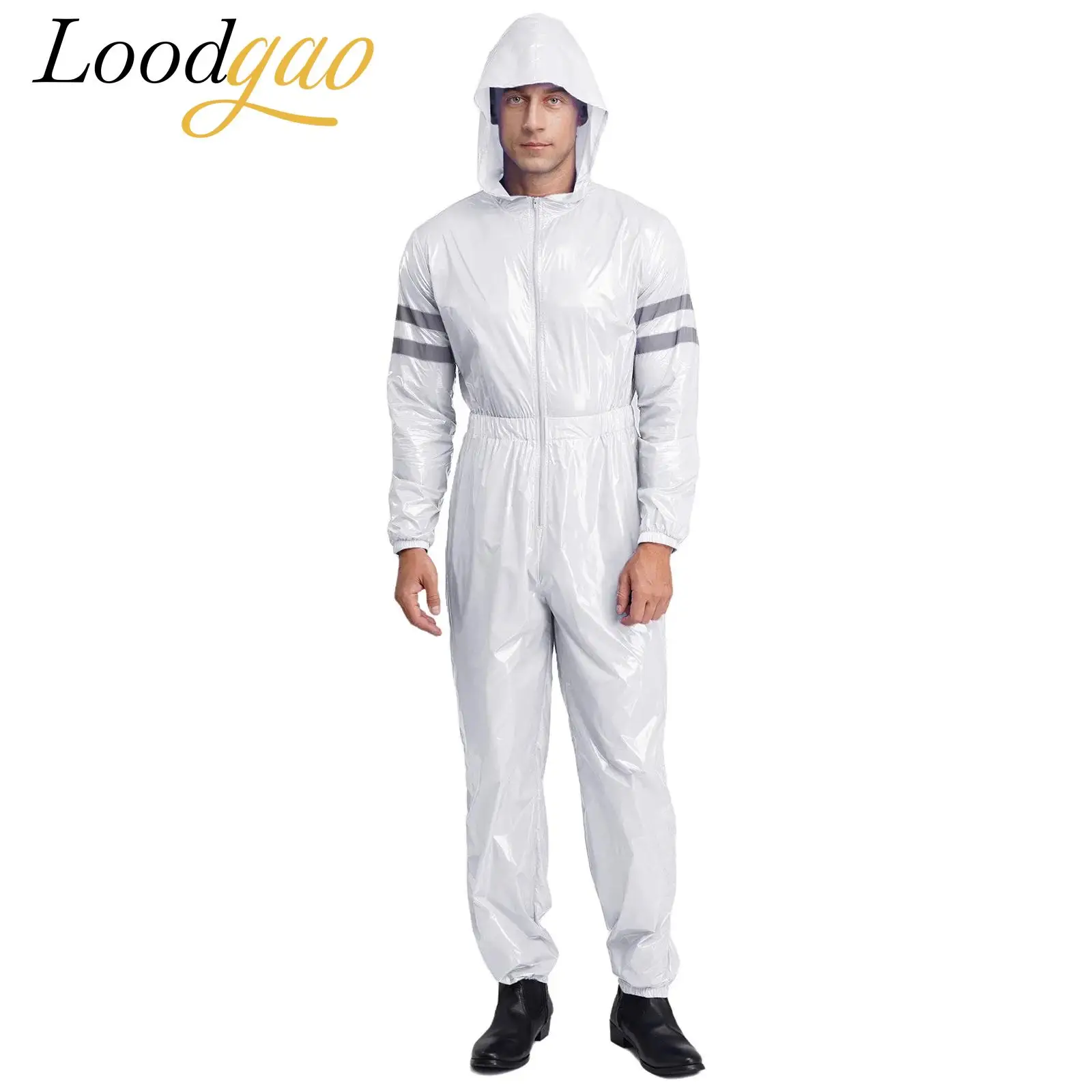 Men Water Resistant Zipper Coveralls High Visibility Reflective Strips Working Rompers Factory Car Repairing Hooded Jumpsuit