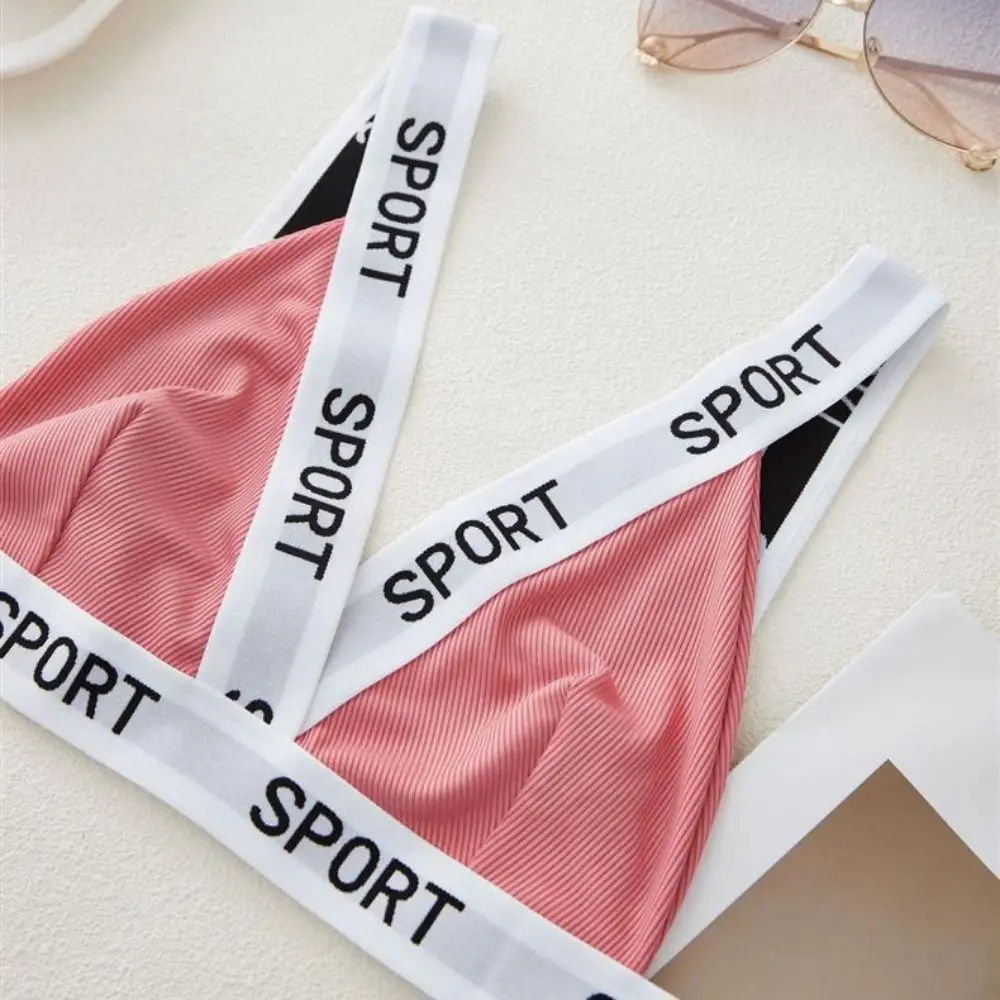 Sweet Letter Wireless Deep V Bra Patchwork Shockproof Women Underwear Lingerie Gathered Breasts Push Up Bras Gifts