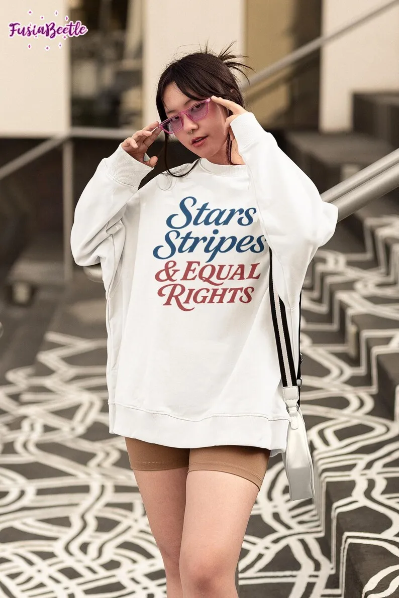 قميص Stars Stripes Equal Rights - تي شيرت فخر وطني الرابع من يوليو، قميص نسوي، تي شيرت برسومات المساواة، قميص شامل للولايات المتحدة الأمريكية للجميع #3