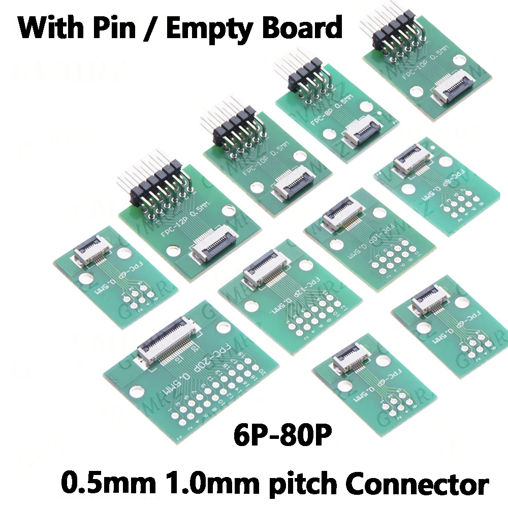 80P 0.5mm 1.0mm pitch Connector SMT Adapter to 2.54mm hole FPC FFC Cable Welded board With Pin / Empty Board 6P 8P 10P 12P 20P