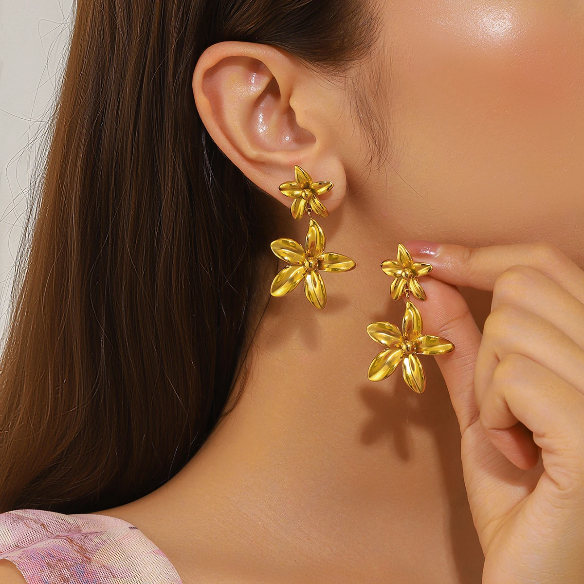 

316L Stainless Steel Flower Design Drop Earrings Luxury Five Leaf Clover Earrings for Women Prom Party Wedding Jewelry