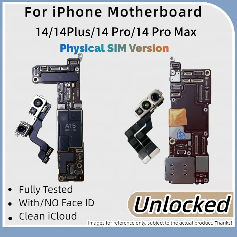 Unlocked For iPhone 14 Pro Max Motherboard With/NO Face ID For 14 Plus Mainboard Physics SIM Version Clean ICloud Logic Board