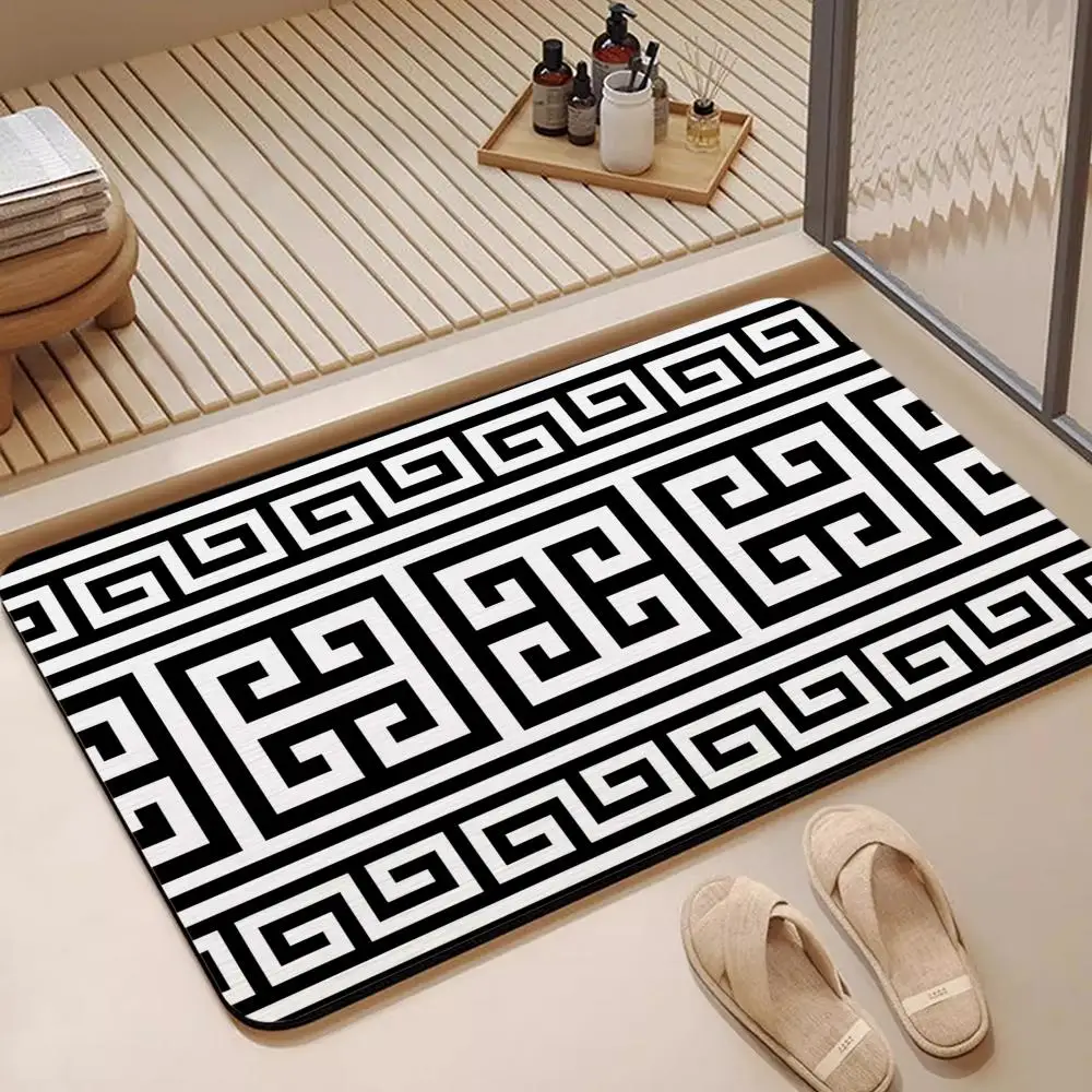 Greek Key Pattern Floor Mat Diatomite Bath Mat, Quick Dry, Absorbent, Multi-Scene Mat