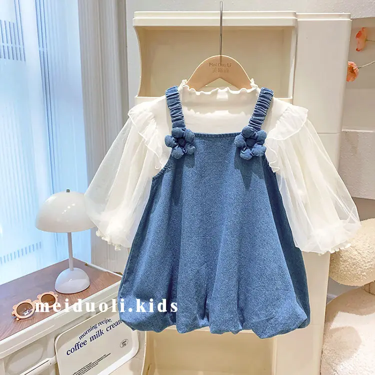 Girls' Spring and Autumn Winter Clothing Set 2025 New Style Baby Girl's Stylish Top Denim Skirt Two Piece Set Trendy