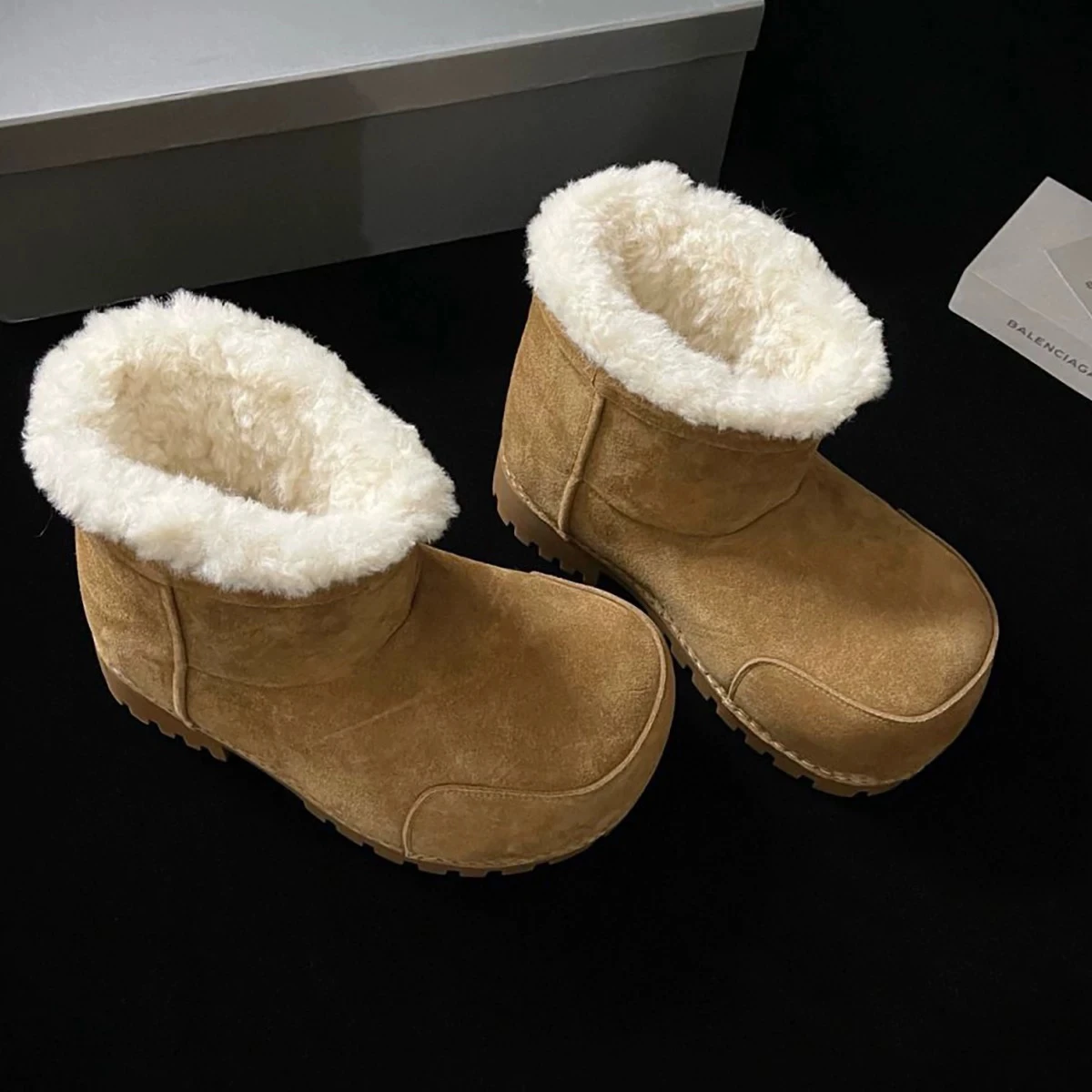 

Women's Winter Faion Boots Thi Bot eepskin Coat Large Head Snow Boots Warm Mid-Calf PU Leather Rubber Sole Boots