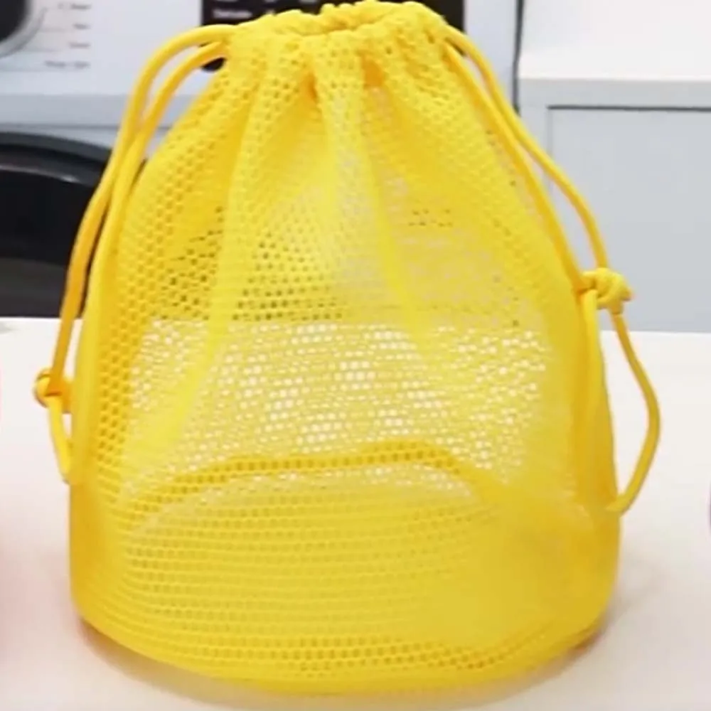 Saco de cordão de malha de náilon oco cor fluorescente respirável pacote bolso durável grande capacidade praia bolsa compras