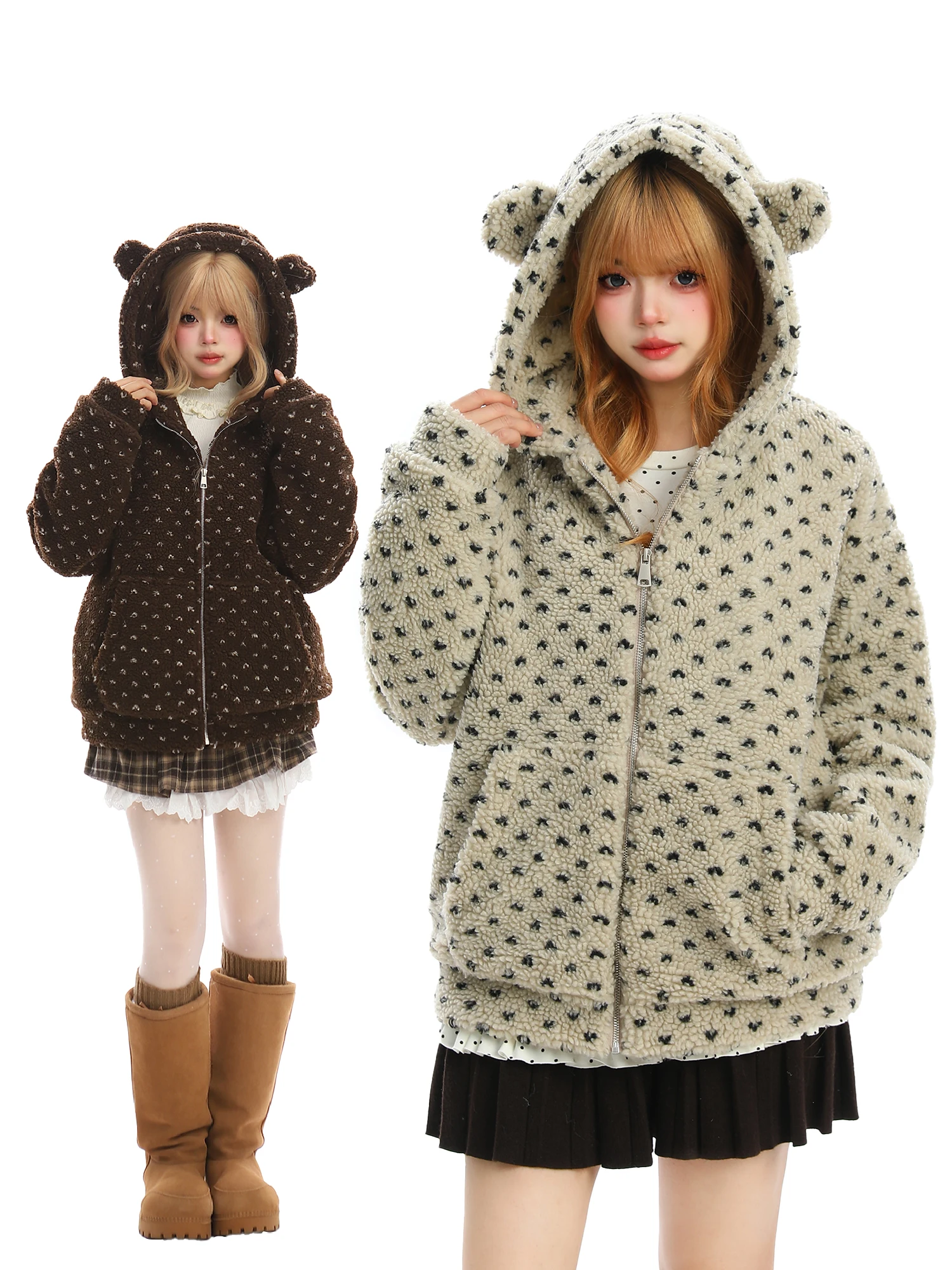 

Женская зимняя утепленная куртка BearGirl из хлопка с бархатными медвежьими ушками, свободного кроя, милая, теплая, с капюшоном на молнии