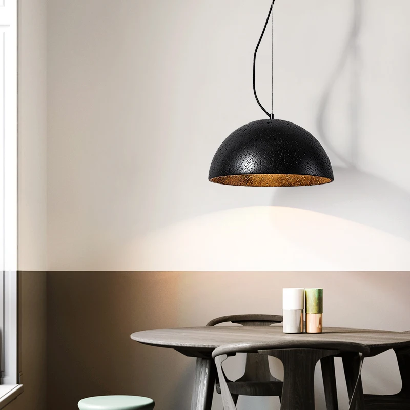 Vintage Style Retro Hotel Adjustable Height Pendant Light Black Stone High-end Dining Room LED 3000K