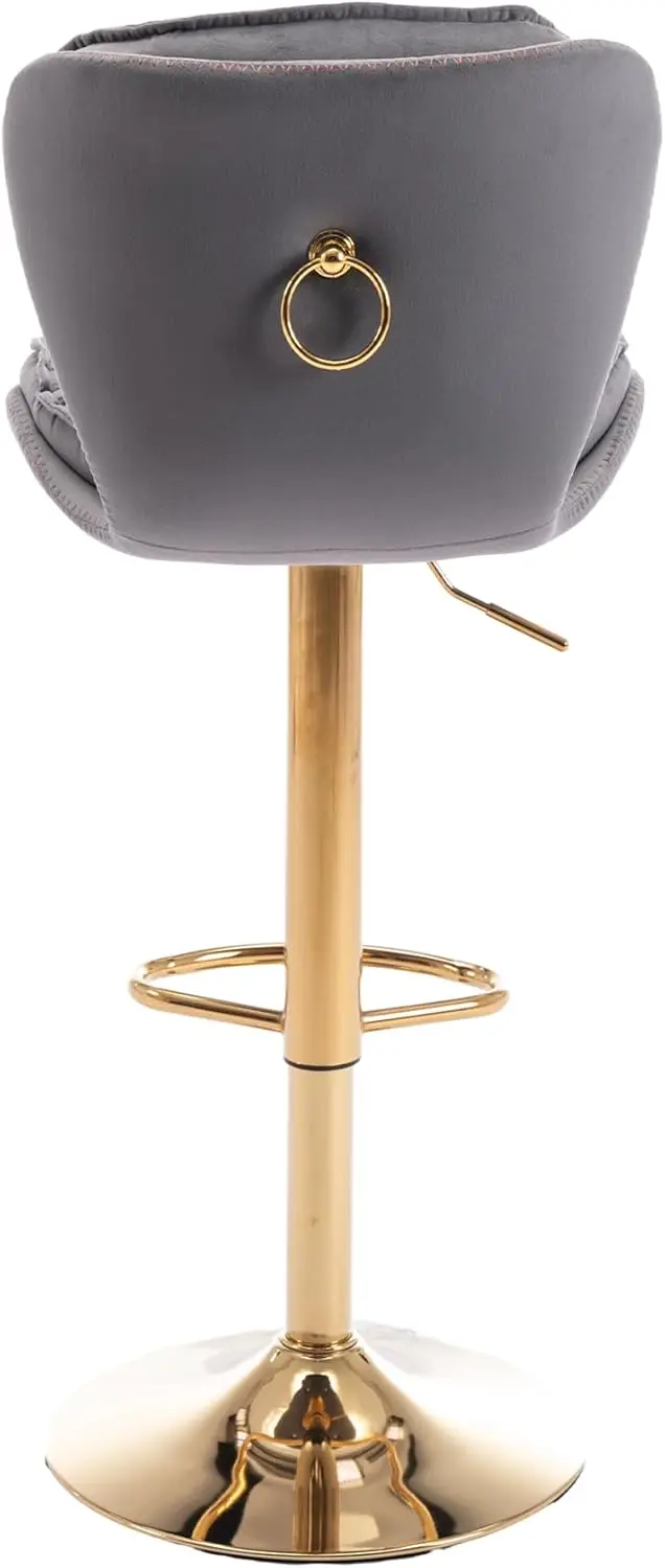 Danxee 24-33 Inch Velvet Bar Stools, Counter Height Adjustable Swivel Barstools High Bar Chairs With Back & Golden Metal Base,