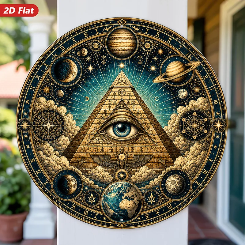 CIFBUY Mystical All Seeing Eye Pyramid Aluminum Wall Art Waterproof Wear Resistant Sign Home Living Room Bedroom Study Office