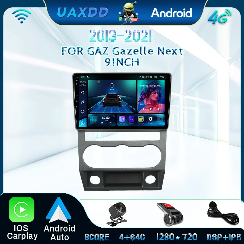 Rádio do carro de android carplay para gaz gazelle próximo 2013-2021 navegação gps multimídia player tela estéreo microfone câmera 9 polegada