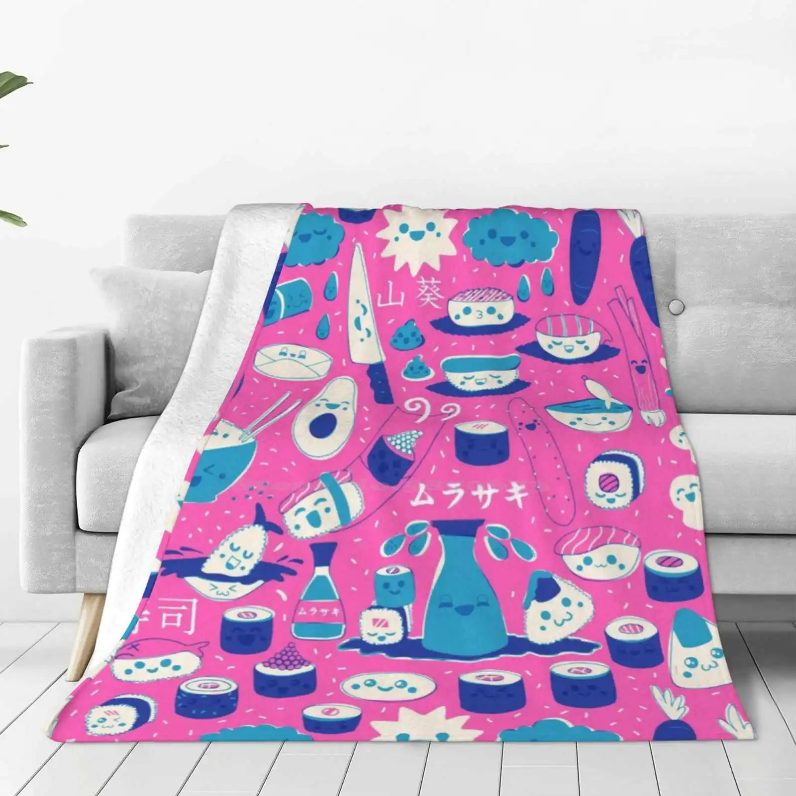 Sushi Fun Park New Print Novelty Fashion Soft Warm Blanket Sushi Soy Sauce Wasabi Nigiri Maki Sashimi Inari Kawaii Japanese