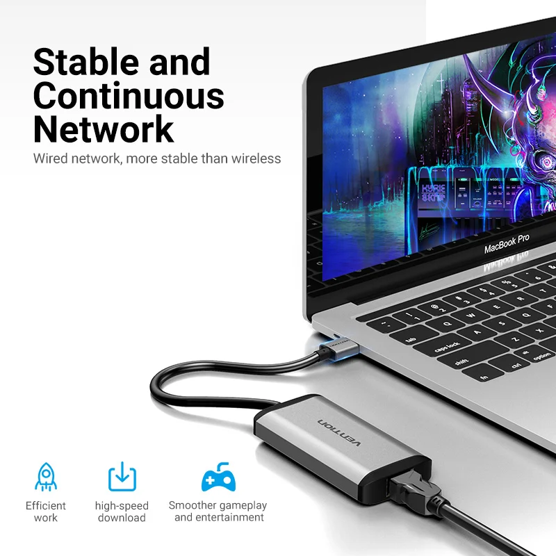 Vention USB 3.0 Hub 3 High Speed USB3.0 to RJ45 Ethernet Adapter USB Splitter 1000Mbps Network Card for Macbook Laptop PC Tablet