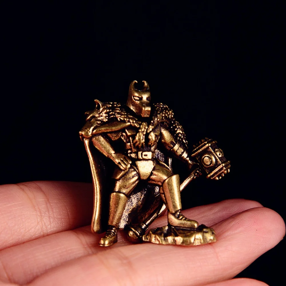 Solid Pure Brass Miniature Figurine of Cloaked Warrior Unique Office Desktop Decorative Ornament for Collection