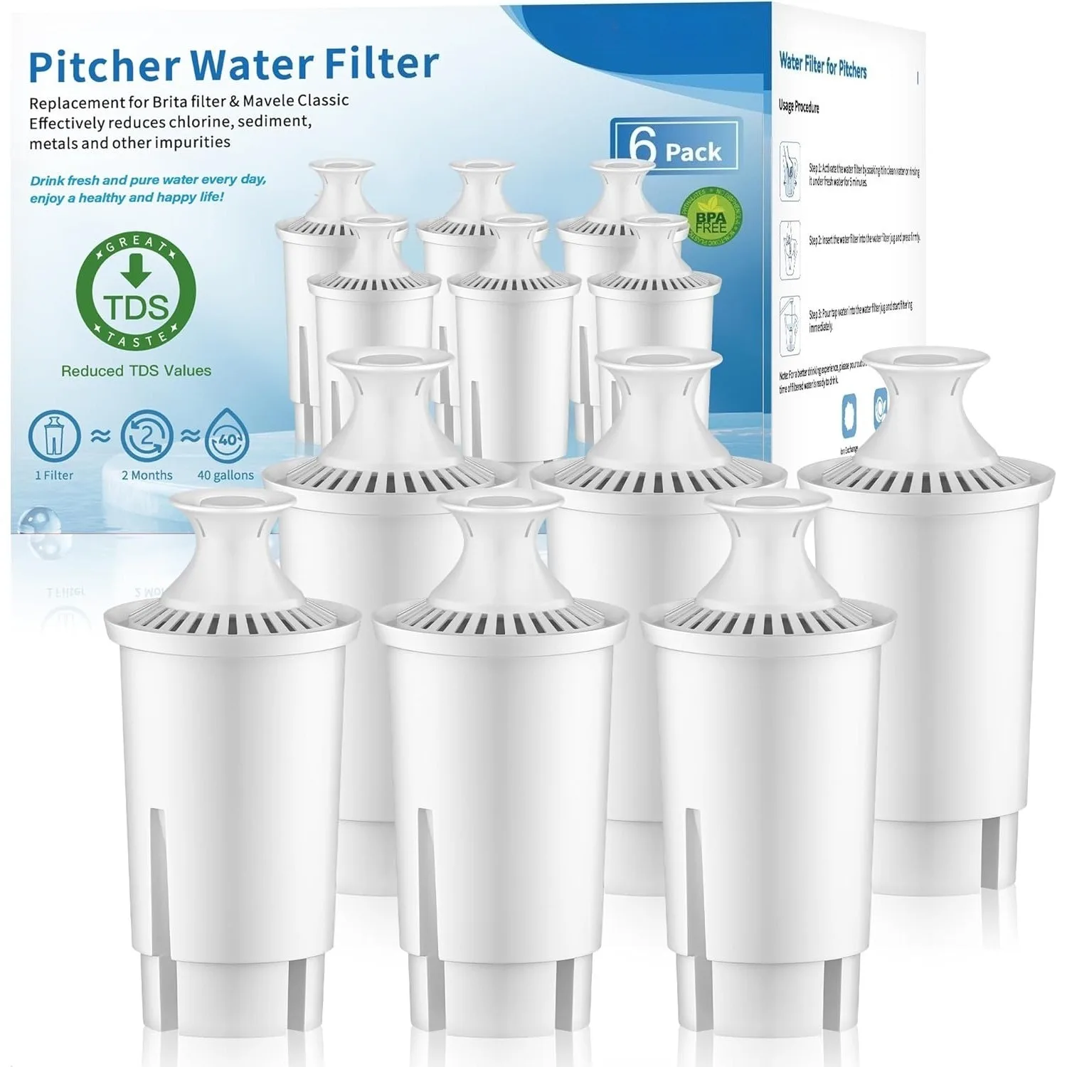 Water Filter Replacement Compatible With Brita Filter, Classic, OB03, Mavea 10700, 35557, NSF Certified Pitcher Water Filter