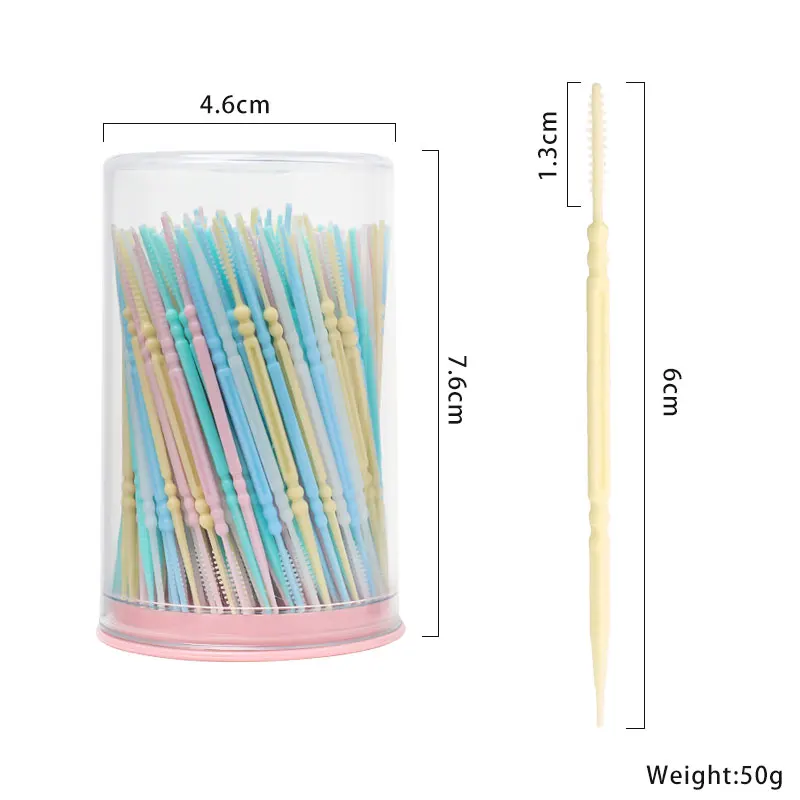 300pcs Disposable Dental Floss Toothpick Brush Household Plastic Fruit sticks Interdental Brushes Clean Teeth Picking Tooth Pick