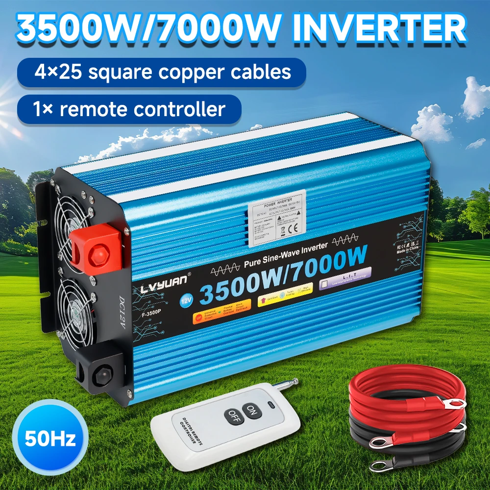 Pure Sine Wave Inverter DC to AC 12V 24V to 220v 7000w 5000W 6000w 50HZ High Power Inverter LCD Display Car Solar Inverter