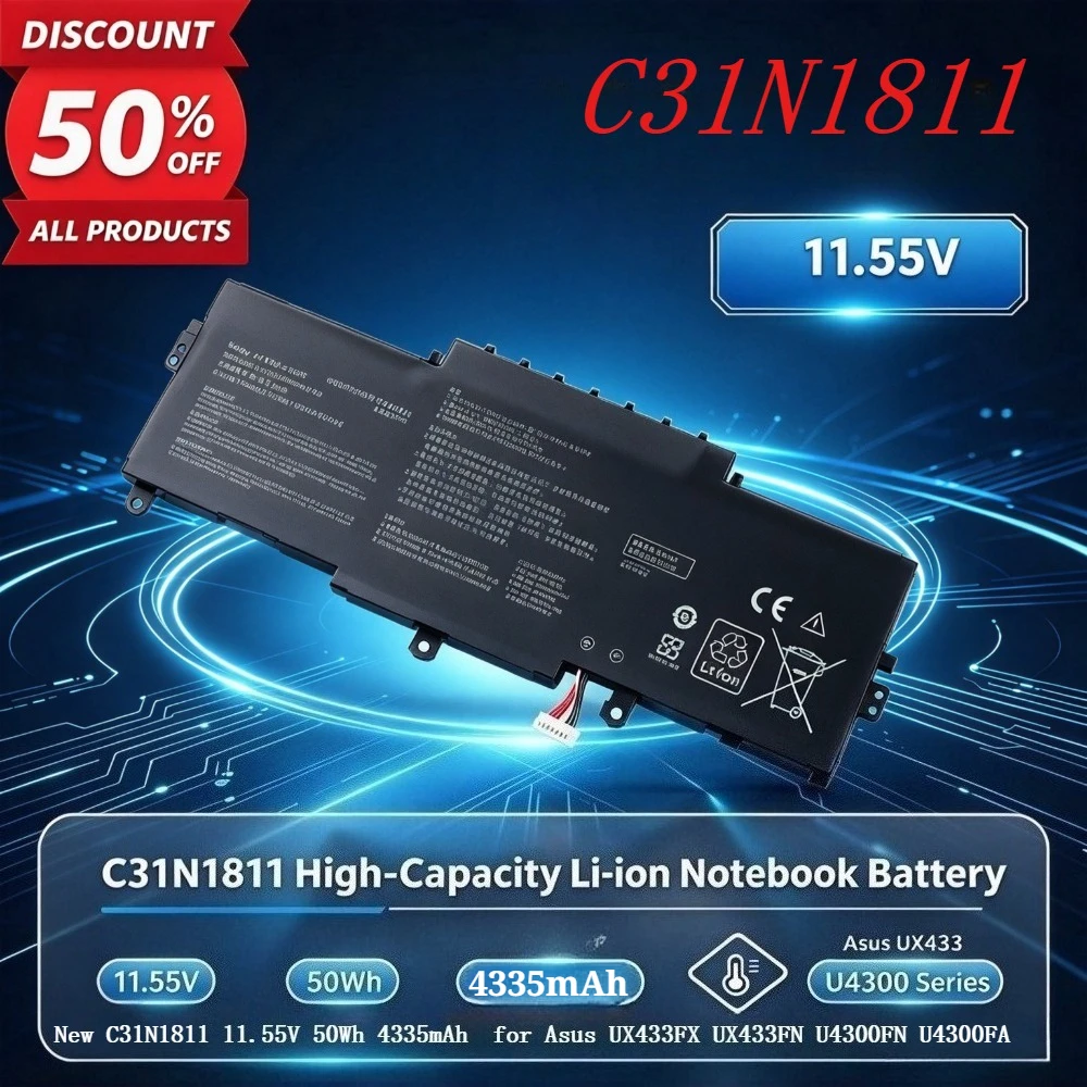 New C31N1811 11.55V 50Wh 4335mAh Replacement Laptop Battery for Asus UX433FX UX433FN U4300FN U4300FA Li-ion Notebook Battery