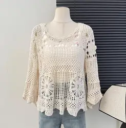 hollot out pullovers women summer crochet shirts