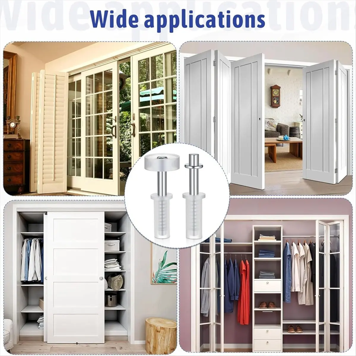 【WSFS】 Bifold Closet Door Hardware, 16Pcs Bi-Fold Doors Top Roller Guide Wheel and Tops Pivot for Folding Accordion Shower Door