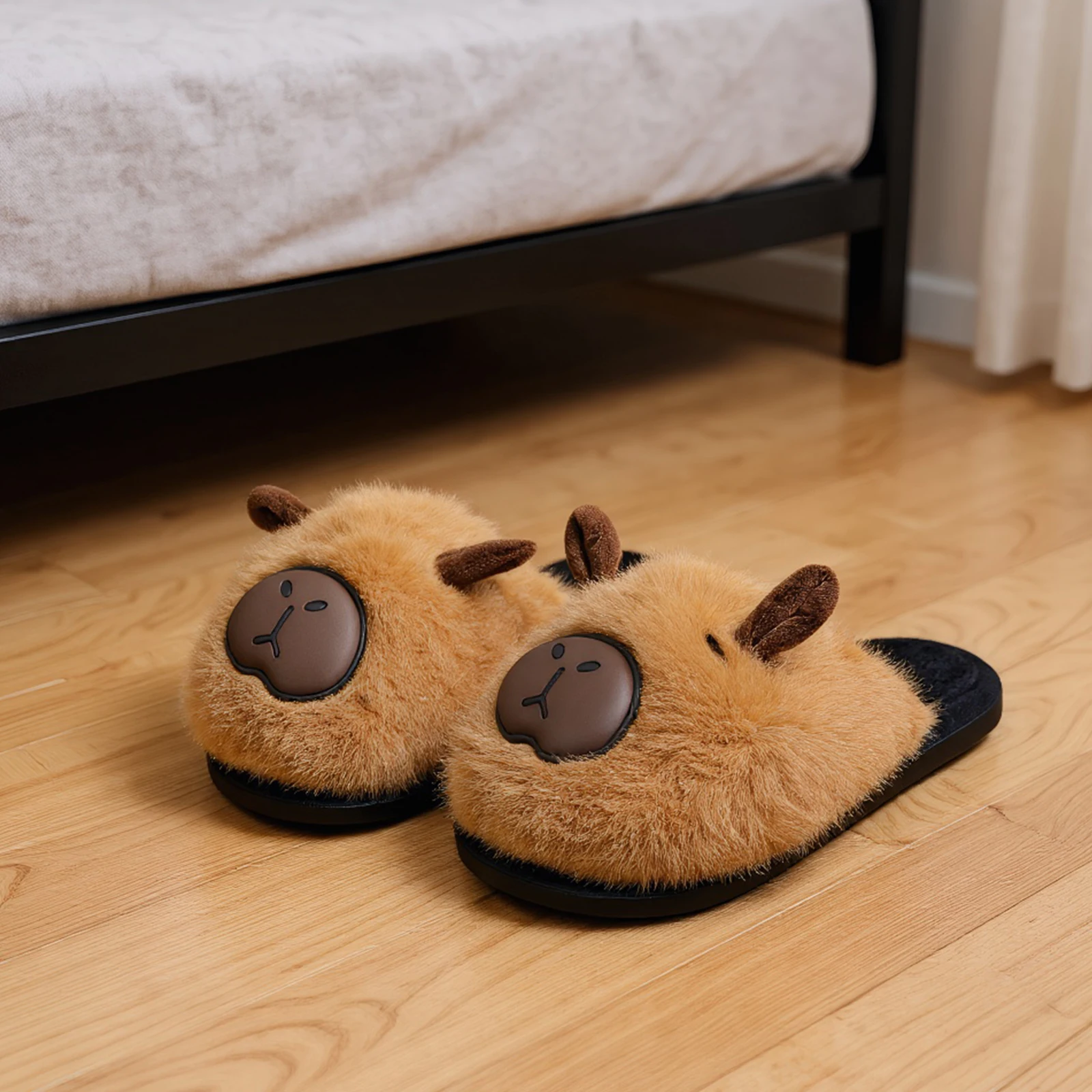 Sandal Rumah Kapibara Anti Selip Nyaman Berbulu Setengah Tertutup Lembut Bahan Plush Hadiah untuk Teman
