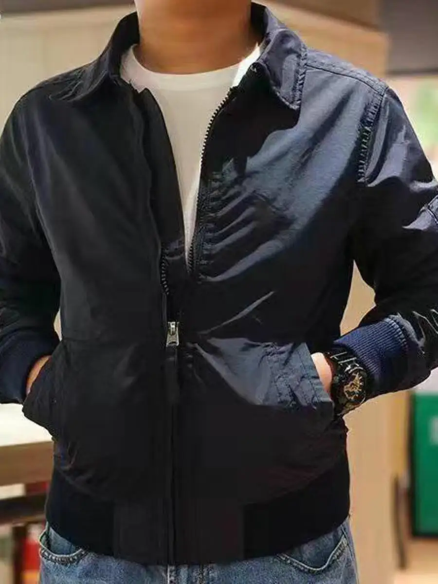 

Новая весенняя мужская куртка Slim Fit с длинным рукавом, на молнии, высококачественная рабочая одежда, деловая ветрозащитная куртка с отложным воротником