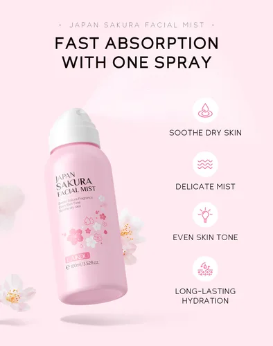 Imagen 2 del producto LAIKOU Sakura-Spray iluminador de niebla Facial, suero Facial hidratante, tóner iluminador, reduce los poros, Control de aceite, cuidado de la piel, 100ml