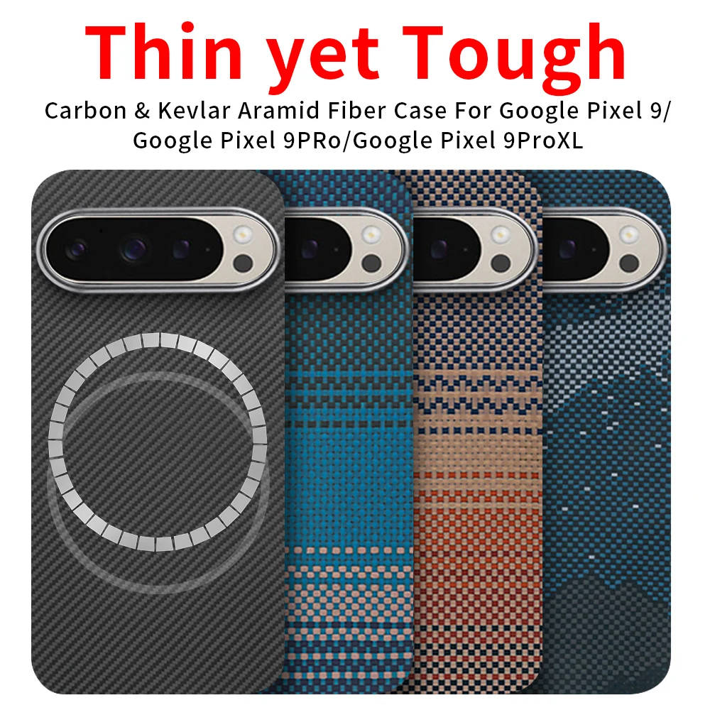 

Carbon fiber aramid magnetic case for google pixel 9 pro xl/google pixel 9 pro/google pixel 9 Kevlar thin Lightweight Cover balc