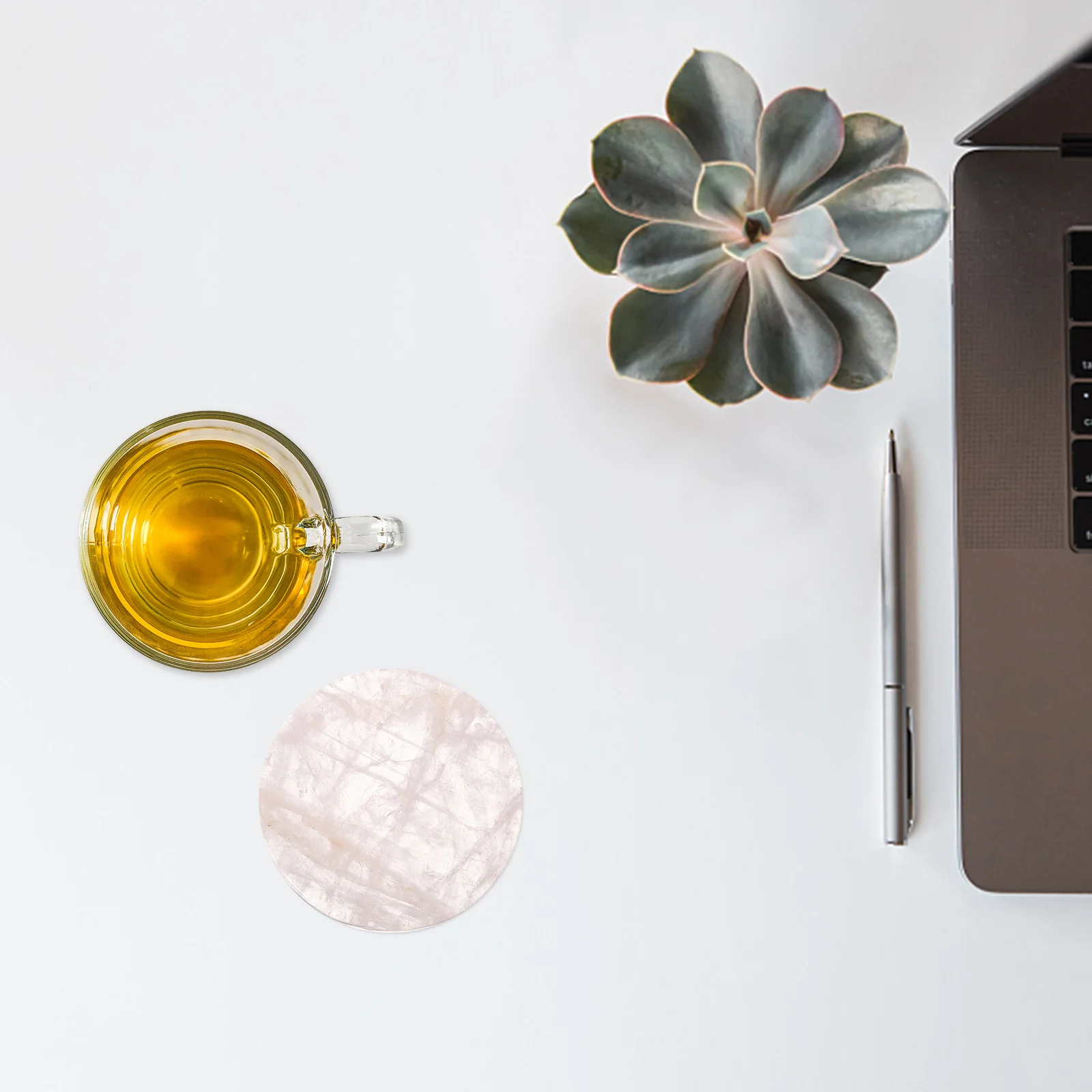 

Natural Crystal Pink Quartz Coaster Round Shape Non-Slip Heat Insulation Decorative Cup Pad Home Table Mat Crystal Coaster