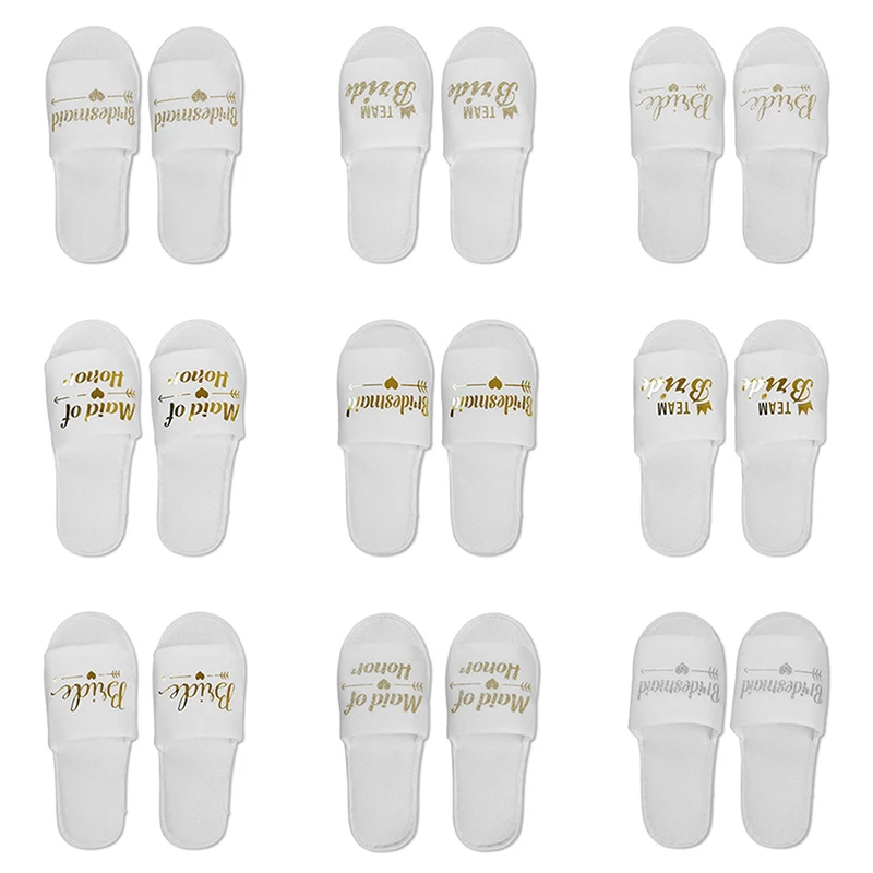 1Pair Bride Shower Bride Wedding Decoration Bridesmaid Hen Party Spa Soft Slippers Ladies Bachelorette Party Supplies Gift