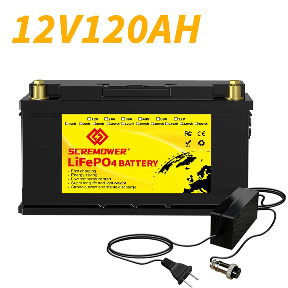 12V 120Ah LiFePO4 Battery Built-in 120A BMS For for RV, Solar, Backup Power, Off Grid System, Boat, Trolling motor, Marine