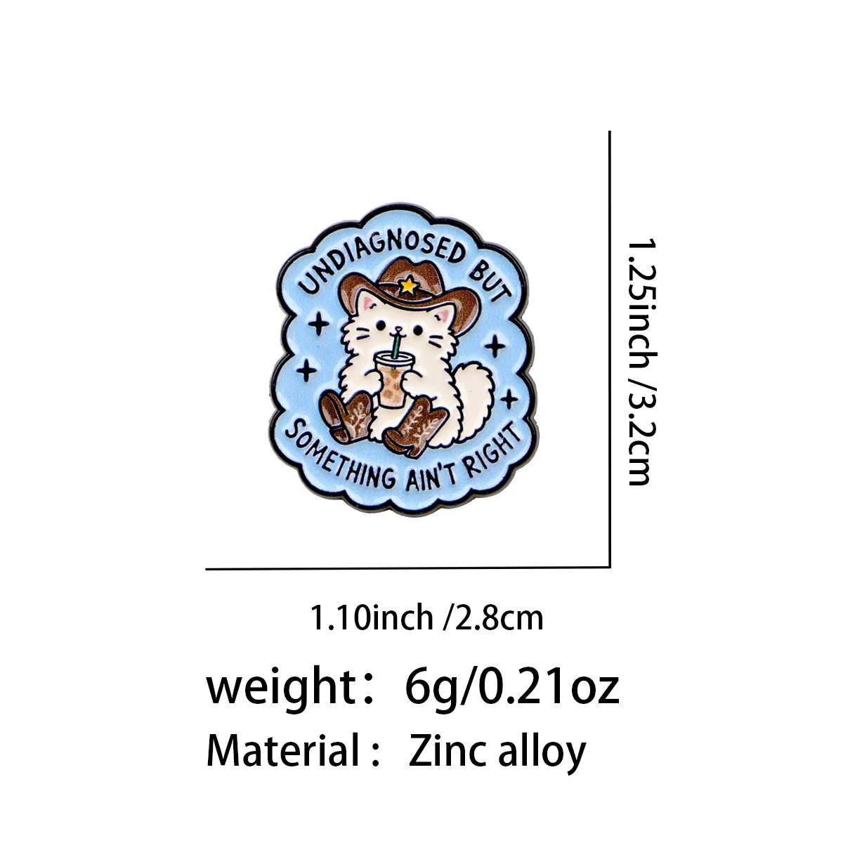 9pcs Cartoon Cowboy Cat Lapel Pin Humorous Slogan Enamel Pin Mental Awareness Brooch Gift For Cat Lovers