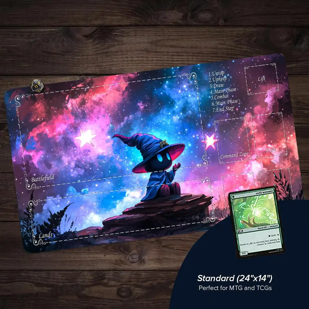 Magnificent Galactic Wizard TCG Playmat Magic Card Mat Stitched Edge Non-Slip Durable Tabletop Playmat Board Game Mat for TCG