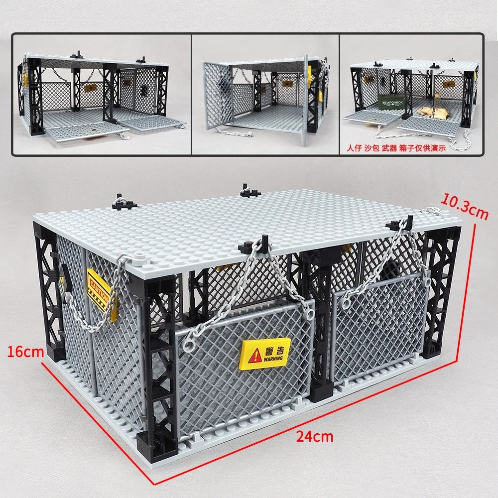 MOC Single-layer Cage Model Building Block War Series Scene Boys Assembly Confinement Room Small Particle Bricks DIY Toys Gift