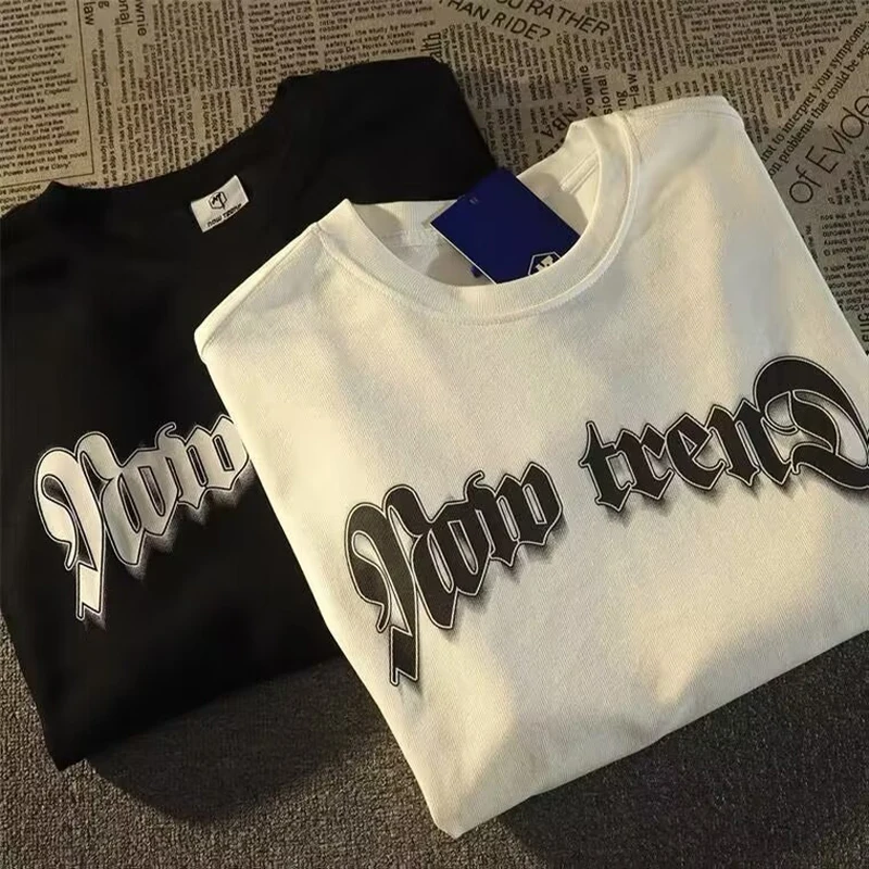 American Street Cross Print T-shirt Men Autumn 2025 New 100% Cotton Oversize Long sleeves Tee Loose Casual Y2k Top Men clothes