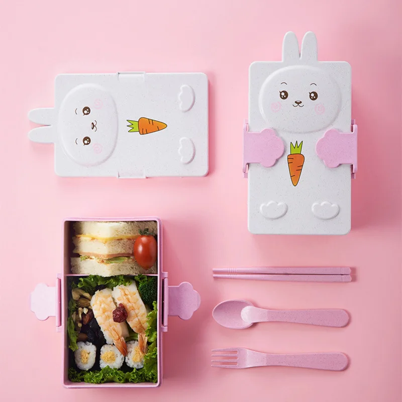 Hot Cute Bento Lunch Box Kawaii for Kids School Children Japanese Style Kindergarten Children Bread Sandwich Food Box Plastic