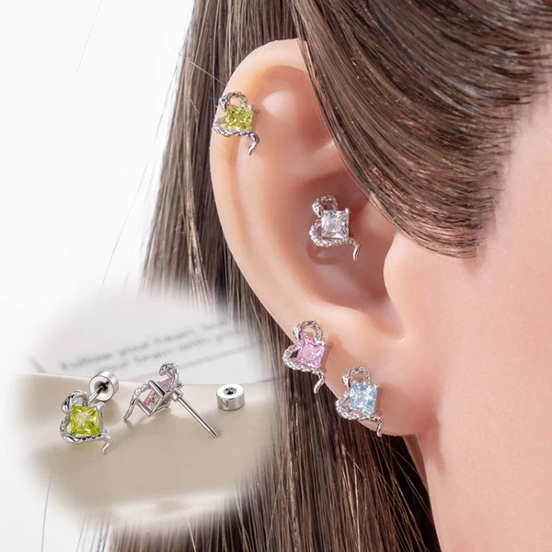20G Hypoallergenic Titanium Cubic Zircon Ear Stud, Heart Floral CZ Earrings Stackable Piercing Cartilage Helix Conch Jewelry
