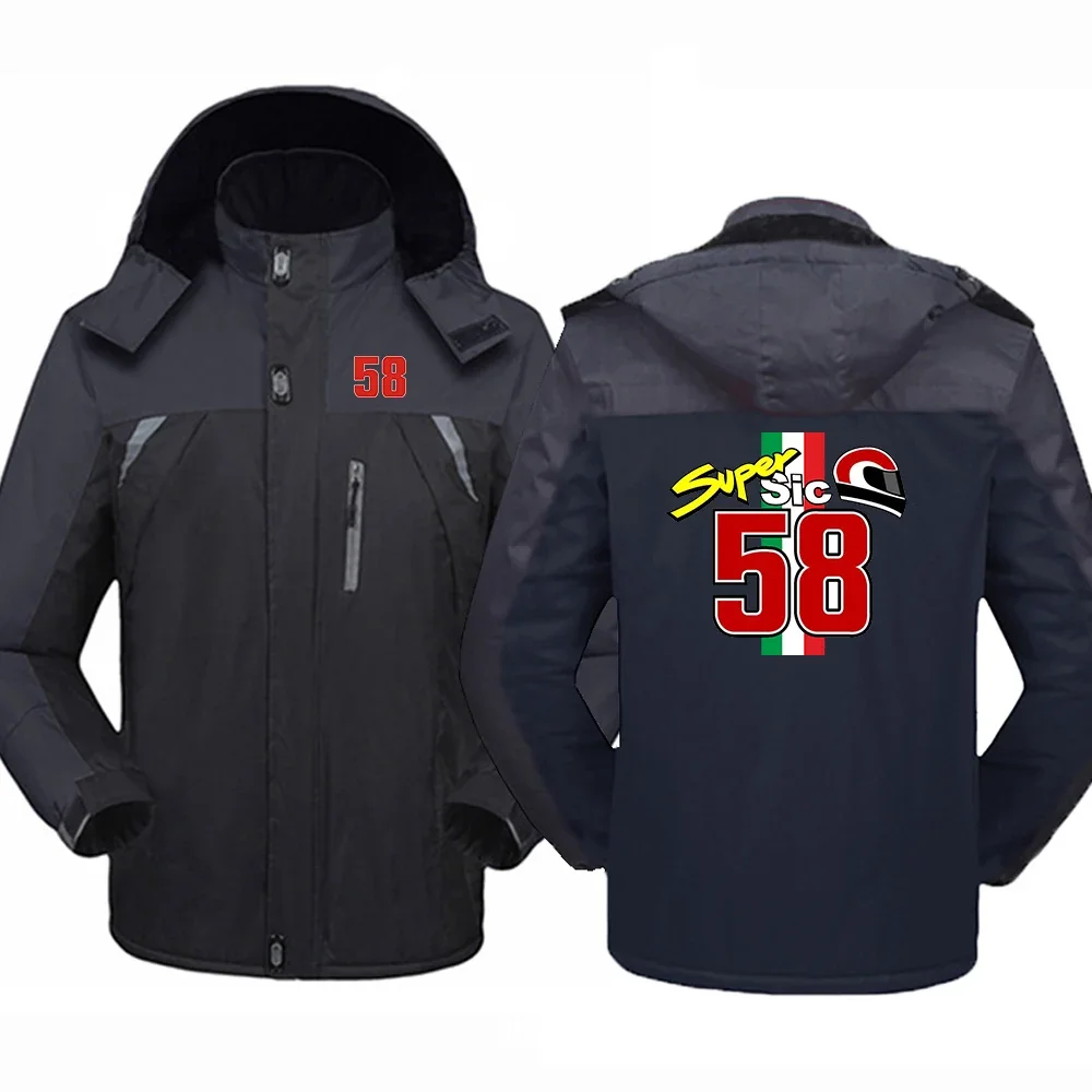 58 Super Sic Marco Simoncelli Men Autumn Winter Hooded Style Fashion Waterproof Jacket Thickened Windbreaker Warm Coats Clothing